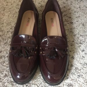JustFab Burgundy Patent “Leather” Loafers sz10